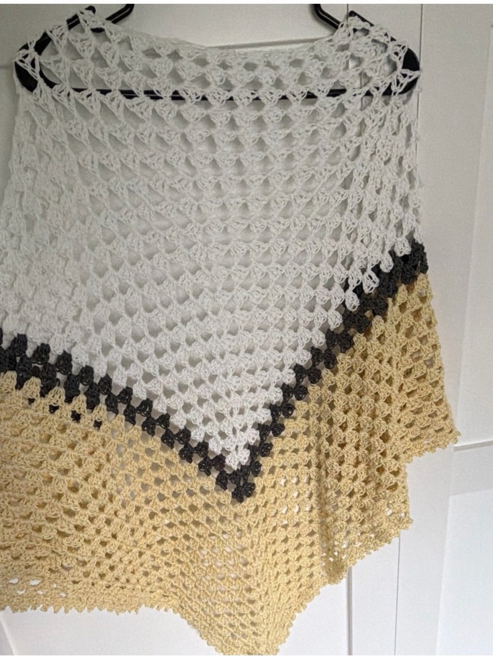 Handcrafted Crochet Open-Knit Poncho - shawl wrap White, Gray, Cream